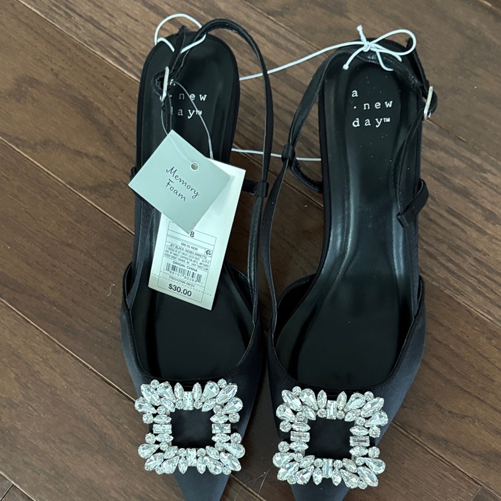 A New Day Elegant Black Heels with Sparkling Buckle